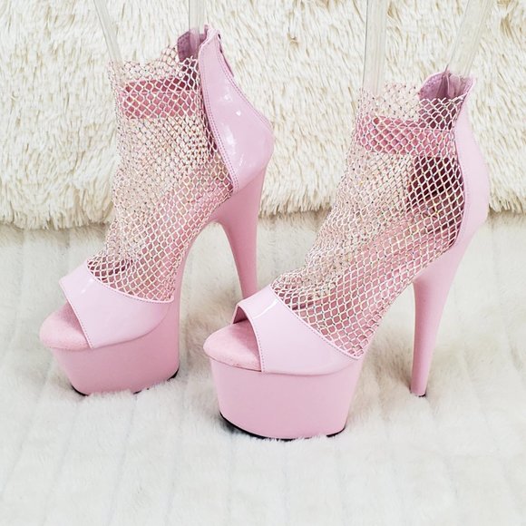 Baby Pink Stretch Rhinestone Mesh High Heel Platform Shoes 765 Adore RM - Picture 3 of 15